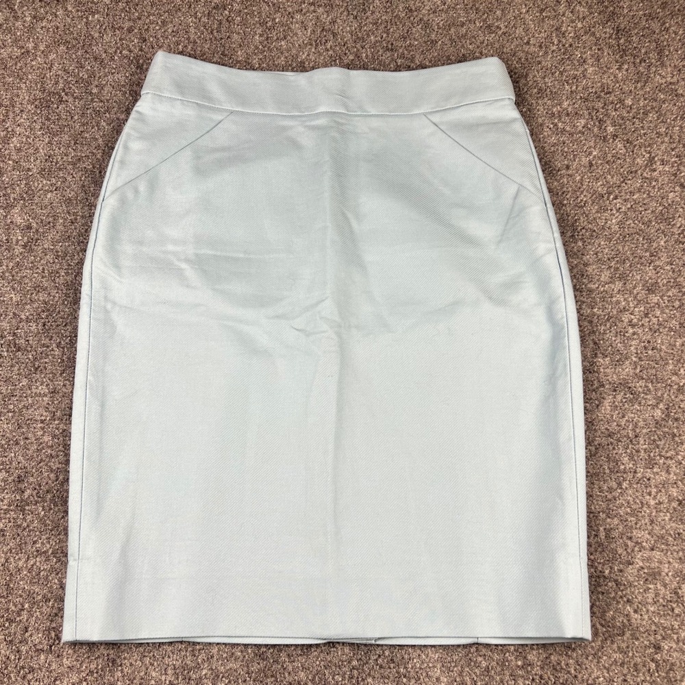 J.Crew The Pencil Skirt Light Blue Textured Cotton Size 2 Career Capsule